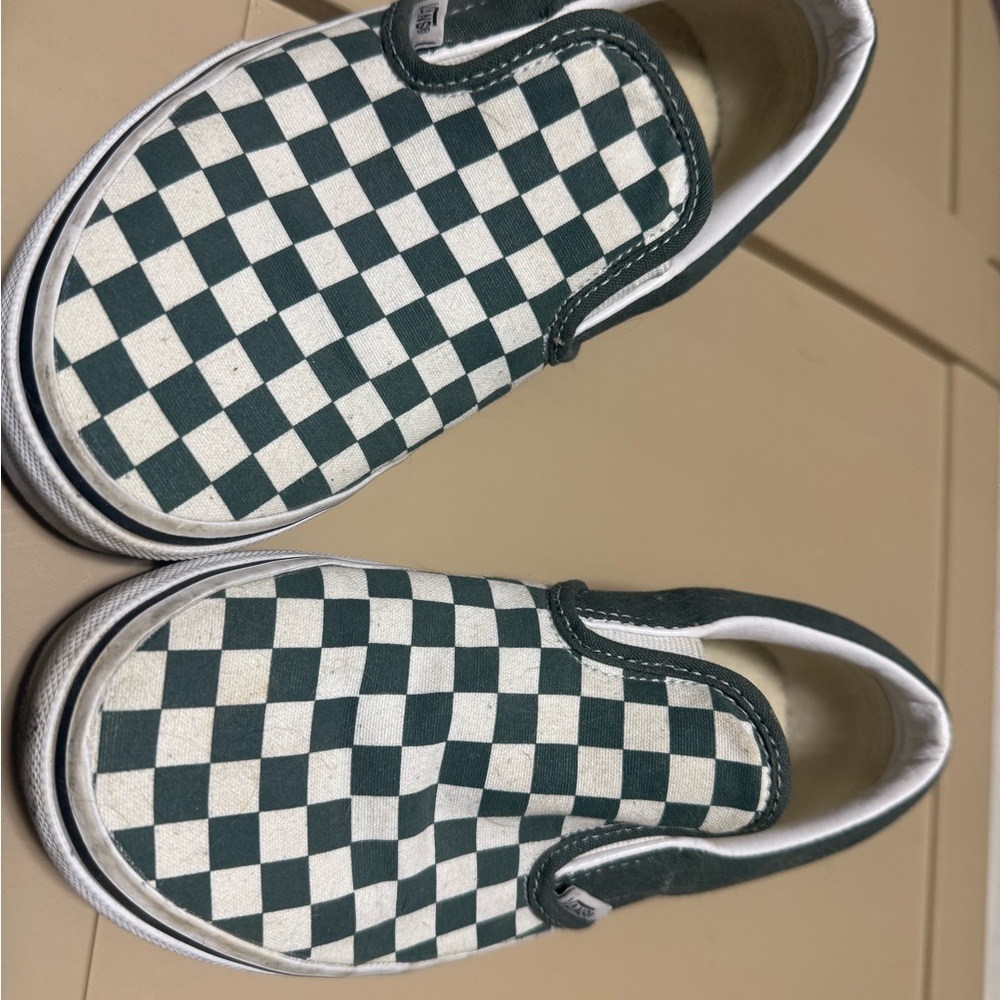 Vans Kids Checkered Slip-On Sneakers - Green and White